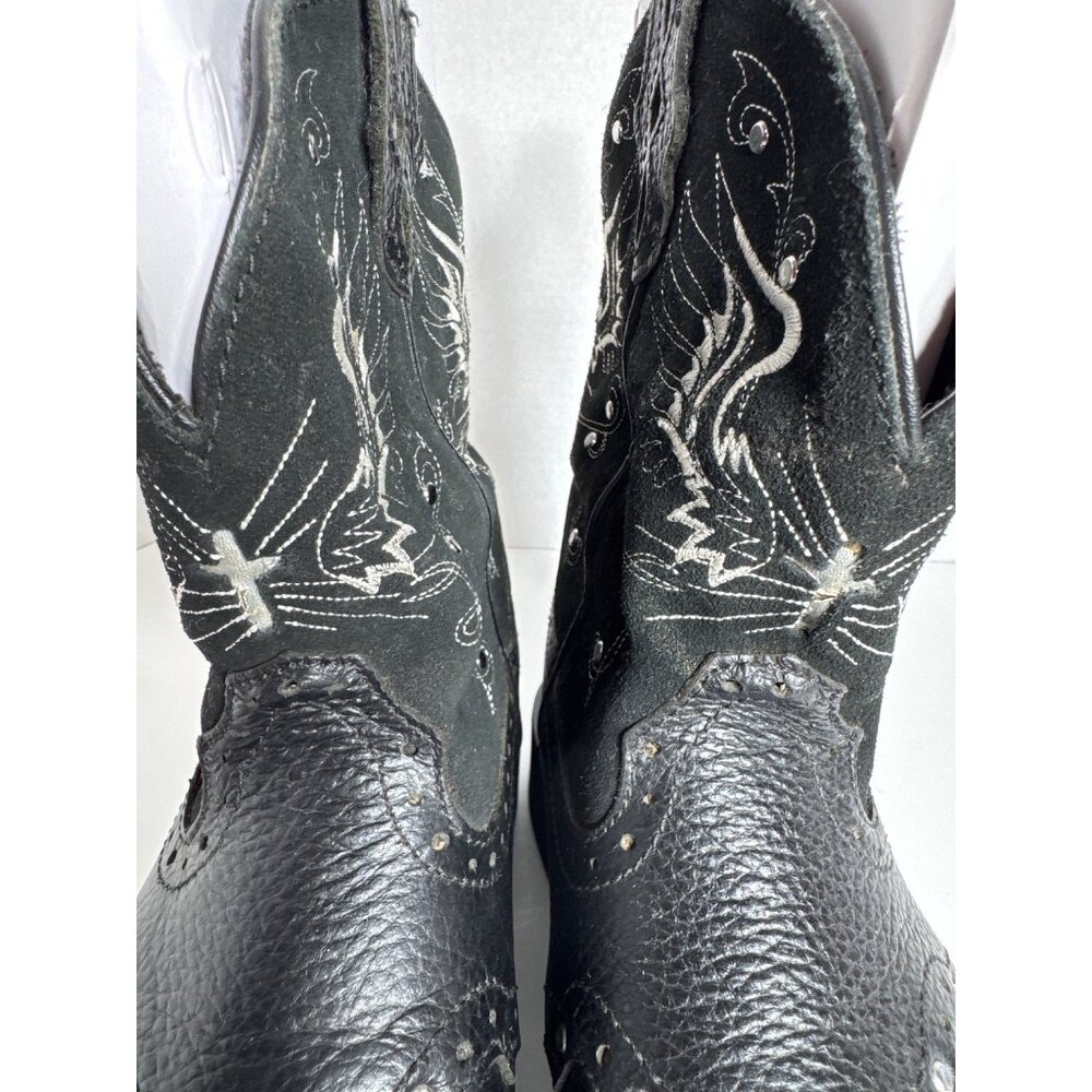 Justin Boots Black Gypsy Embroidered Square Toe Western L9977 Womens 8.5B - Picture 13 of 16